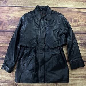 Phase Two Black Leather Jacket Womens Medium Full Zip Pockets